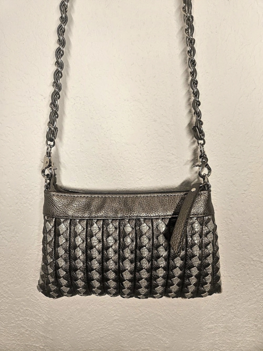 Big Buddha Metallic Gunmetal Woven Shoulder Bag Hobo Y2K